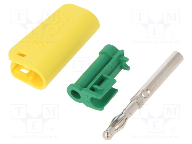 Plug; 4mm banana; 32A; yellow-green; nickel plated