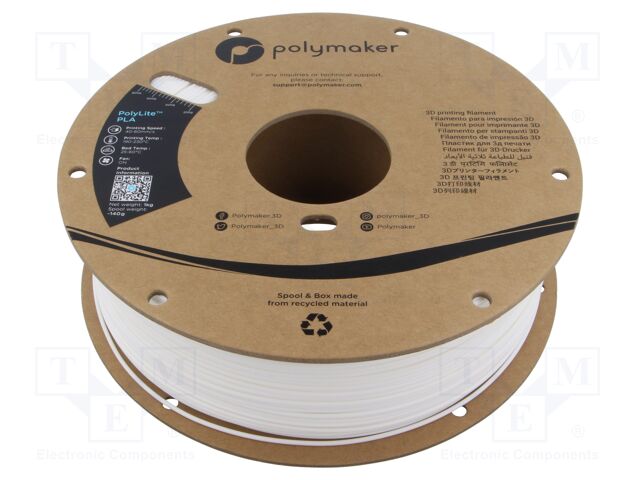 Filament: PLA; 1.75mm; white; 190÷230°C; 1kg; Table temp: 45°C