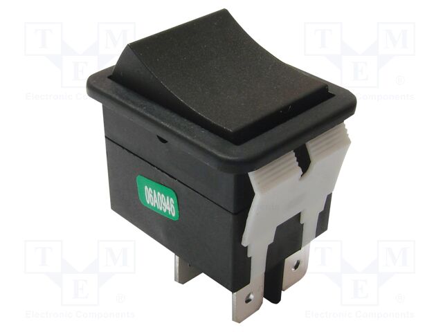 ROCKER SWITCH, DPST, 20A, 125VAC, BLACK