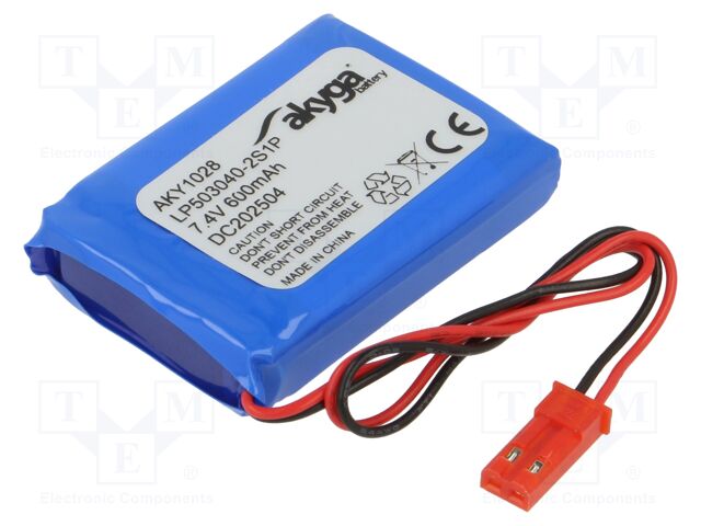 Re-battery: Li-Po; 7.4V; 600mAh; cables,JST SYP-02T-1 socket