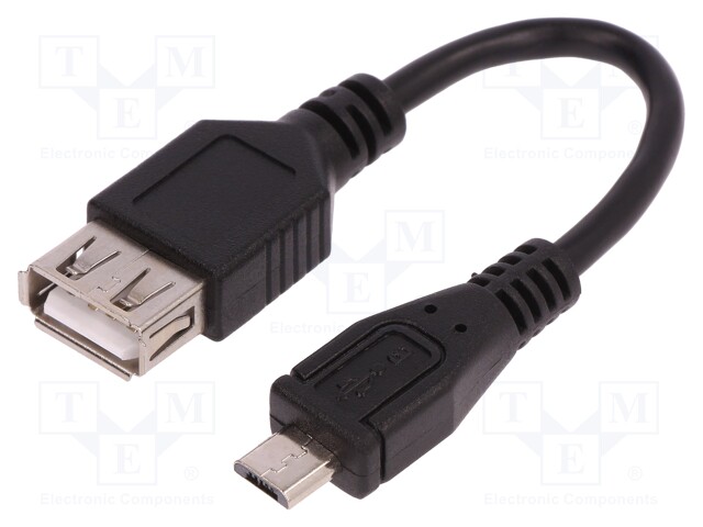 Cable; USB 2.0; USB A socket,USB B micro plug; 100mm; black