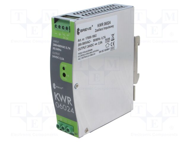 Power supply: switching; 60W; for DIN rail mounting; OUT: 1; KWR