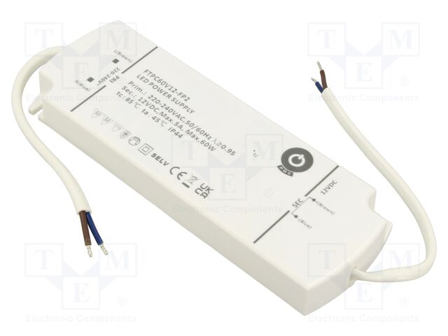 Power supply: switching; LED; 60W; 12VDC; 0÷5A; 198÷264VAC; IP44