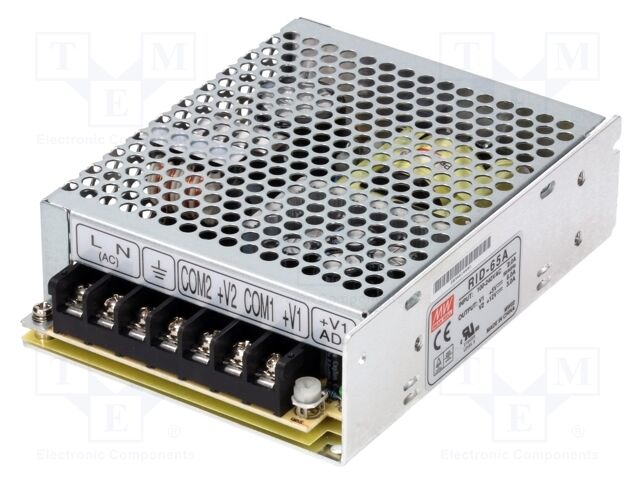 AC/DC Enclosed Power Supply (PSU), ITE, 2 Outputs, 68 W, 5 V, 4 A, 24 V