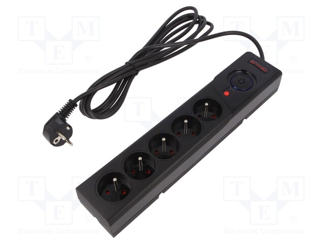 Plug socket strip: protective; Sockets: 5; 250VAC; 10A; 3m