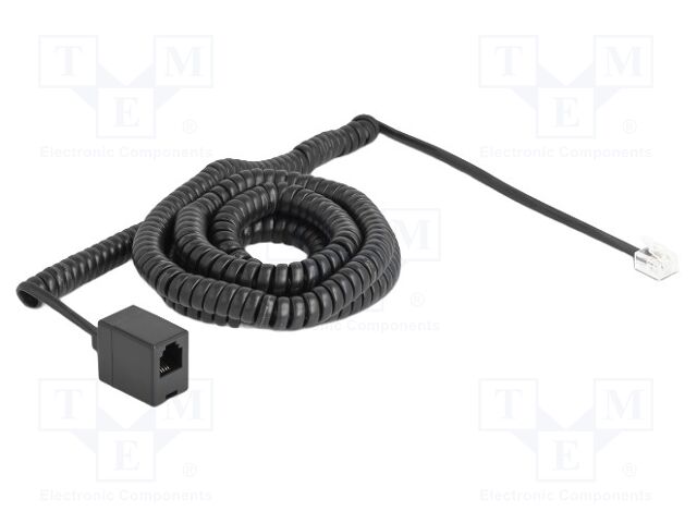 Cable: telephone; coiled; RJ11 socket,RJ11 plug; black; 32AWG