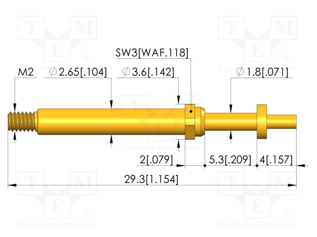 Test needle; Spring compression: 4mm; 5mm; 8A; CuBe; gold-plated