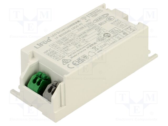 Power supply: switching; LED; 40W; 9÷42VDC; 500mA÷1.05A; IP20; 90%