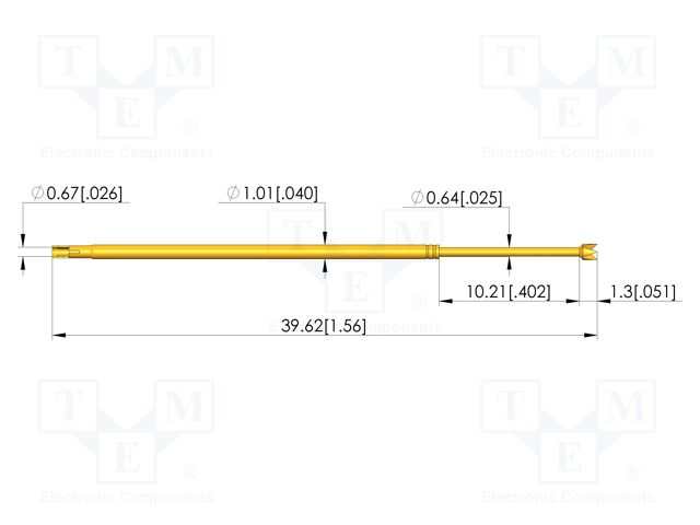 Test needle; Spring compression: 8mm; 10mm; 3A; steel; gold-plated
