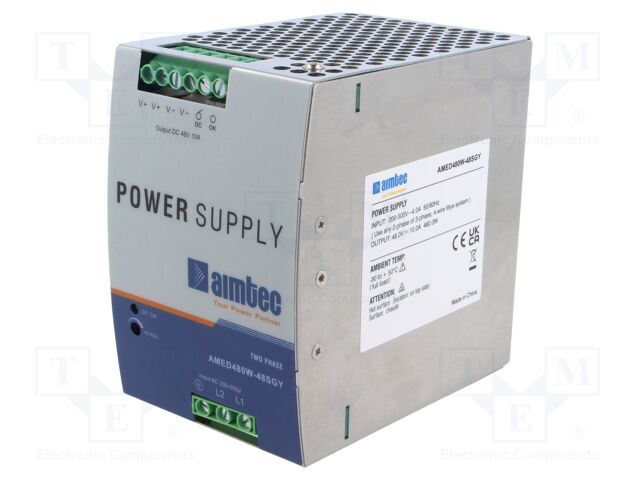 Power supply: switched-mode; for DIN rail; 480W; 48VDC; 10A; 3kV