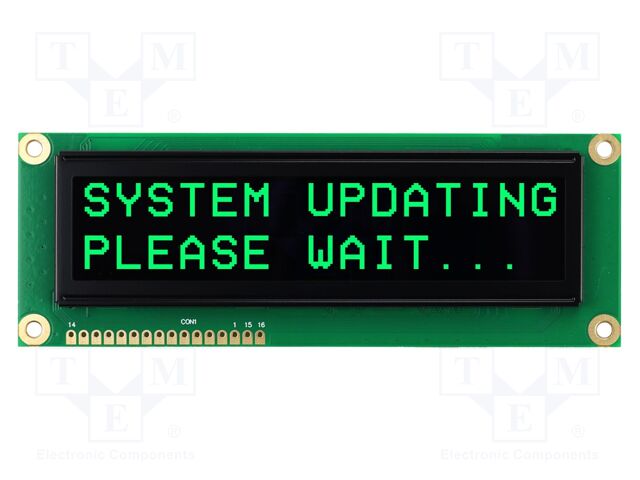 Display: OLED; 16x2; Dim: 122x44x10mm; Window dimensions: 98x21mm