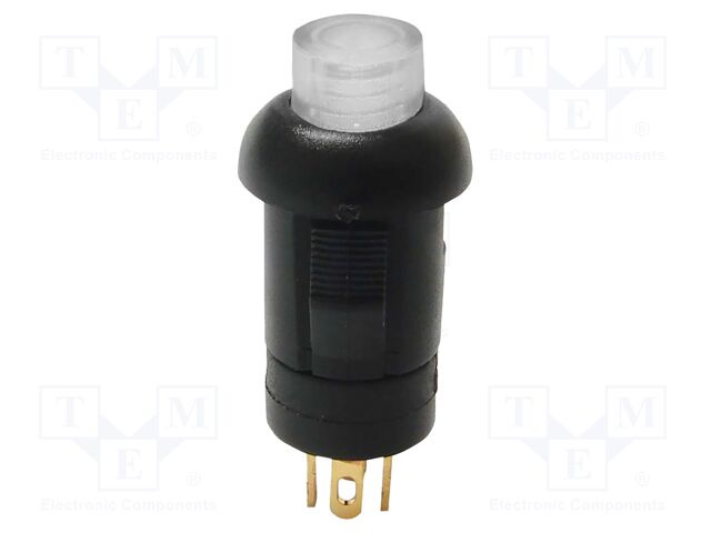 Switch: push-button; Pos: 2; SPST; 0.1A/30VDC; OFF-(ON); white