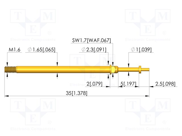 Test needle; Spring compression: 4mm; 5mm; 5A; CuBe; gold-plated