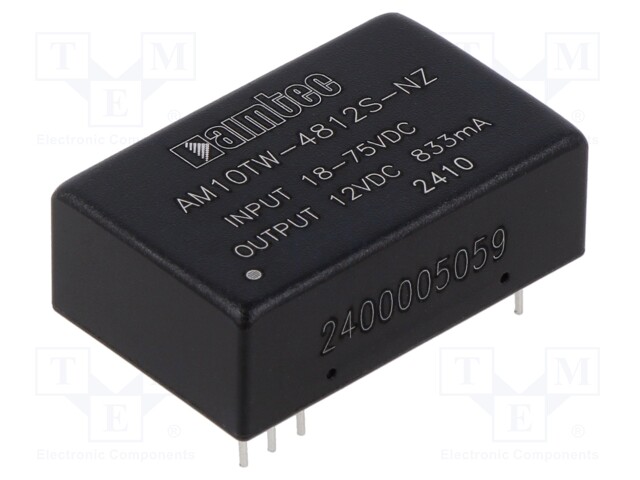 Converter: DC/DC; 10W; Uin: 18÷75V; Uout: 12VDC; Iout: 0.833A; DIP24