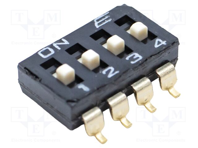 DIP SWITCH, 4POS, SPST, SLIDE, SMD