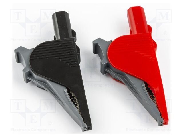 Crocodile clip; 36A; 1kV; black,red; 2pcs; 41mm; banana 4mm plug