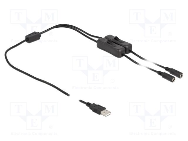 Cable; USB A plug,DC 5,5/2,1 socket x2; straight; black; 1m