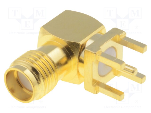 Socket; SMA; female; angled 90°; THT; teflon; gold-plated