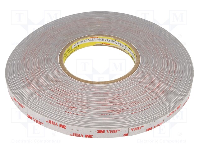 Tape: fixing; W: 12mm; L: 33m; D: 600um; acrylic; grey; -35÷110°C