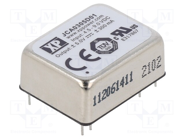 Isolated Board Mount DC/DC Converter, 2:1 Input, ITE, 2 Output, 3 W, 5 V, 300 mA, -5 V