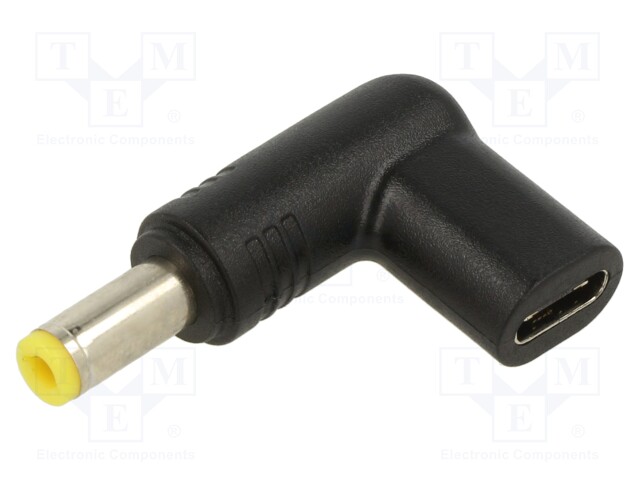 USB C socket,DC 5,5/2,5 plug; Transition: adapter; black; 100W