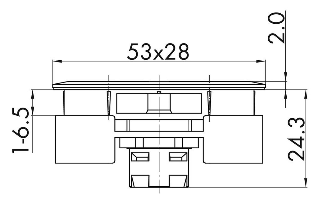 Switch: double; 22mm; silver; yes; IP65; flat; Pos: 2; 22.5x47.5mm