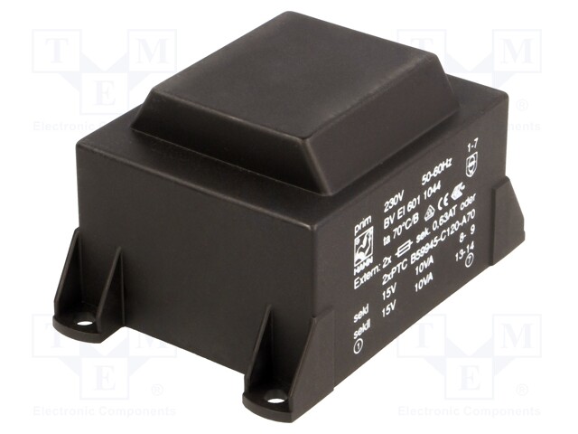 Transformer: encapsulated; 20VA; 230VAC; 15V; 15V; 667mA; 667mA