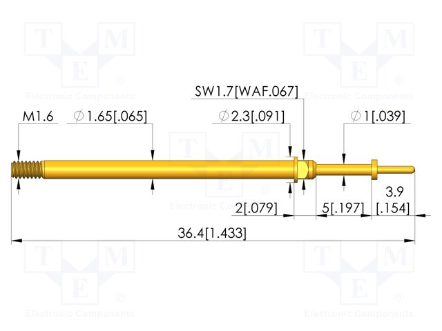 Test needle; Spring compression: 4mm; 5mm; 5A; CuBe; gold-plated