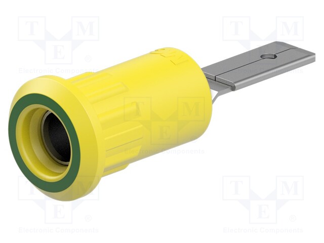 Socket; 4mm banana; 25A; 30VAC; 60VDC; yellow-green; nickel plated