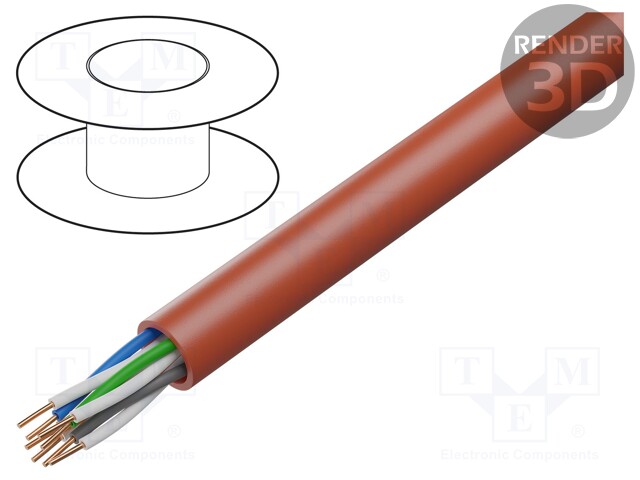 Wire; YnTKSY; 3x2x0,8mm2; 150V; PVC; Cu; stranded; red; CPR: Eca