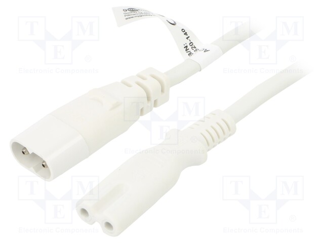 Cable; IEC C7 female,IEC C8 male; PVC; 2m; white; 2.5A; 250V