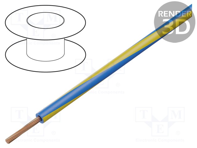 Wire; LgY; stranded; Cu; 1mm2; blue-yellow; PVC; 300/500V; 100m