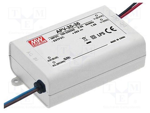 Power supply: switched-mode; LED; 36W; 24VDC; 1.5A; 90÷264VAC; IP42