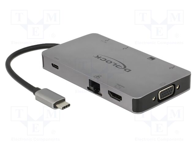 Hub USB; USB 3.1 Gen 1; 10/100/1000Mbps; grey; Number of ports: 9