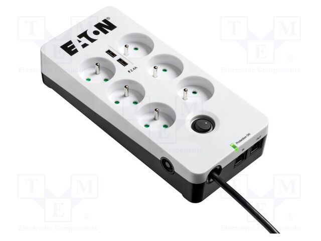 Plug socket strip: protective; Sockets: 6; 250VAC; 10A; IP20