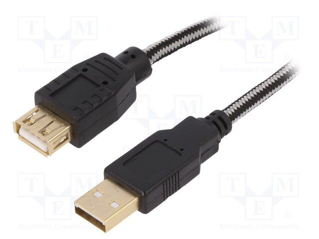 Cable; USB 2.0; USB A socket,USB A plug; gold-plated; 1.8m; 28AWG