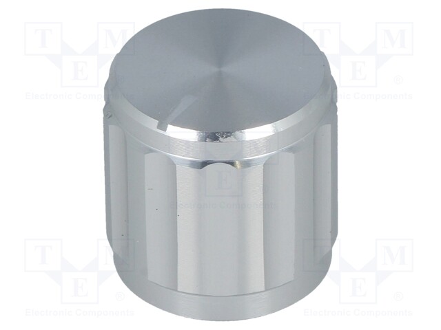 Knob; with pointer; aluminium; Shaft d: 6.35mm; Ø15x15mm; silver