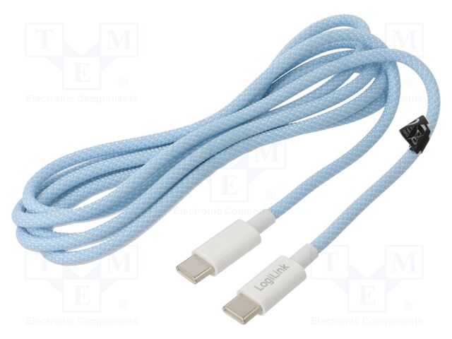 Cable; USB 2.0; USB C plug,both sides; 1.5m; blue; 480Mbps; 60W; 3A