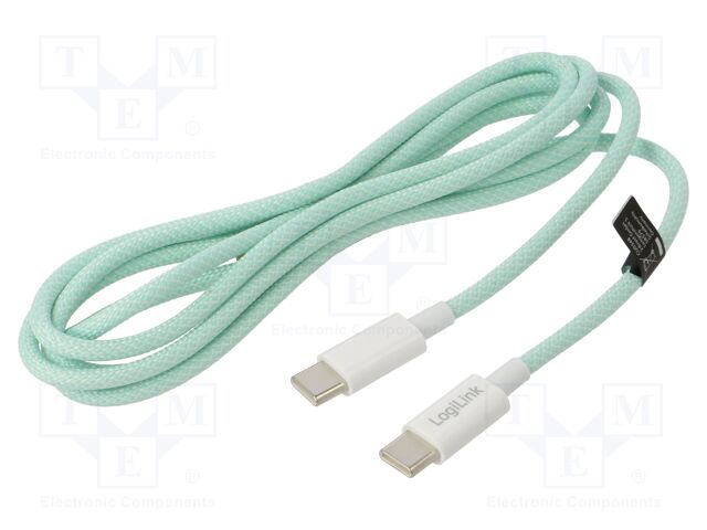 Cable; USB 2.0; USB C plug,both sides; 1.5m; green; 480Mbps; 60W