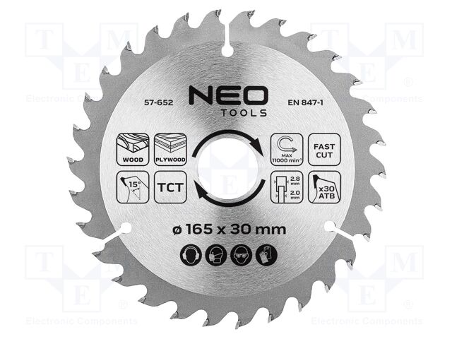 Circular saw; Ø: 165mm; Teeth: 30; cemented carbide; Øhole: 30mm