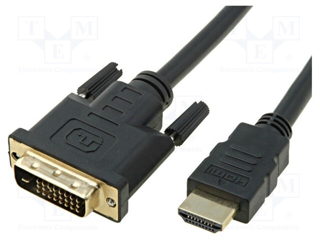 Cable; DVI-D (24+1) plug,HDMI plug; 3m; black