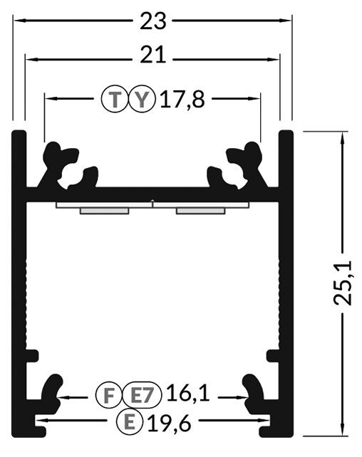 Profiles for LED modules; white; surface; natural; L: 2m; anodized