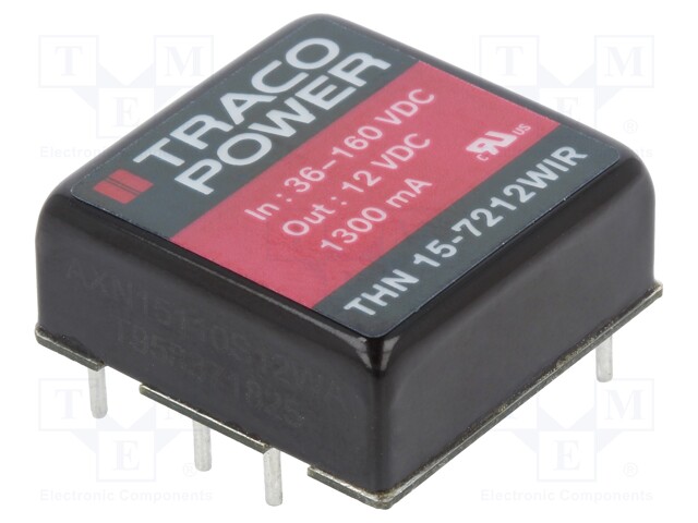 Converter: DC/DC; 15W; Uin: 36÷160V; 12VDC; Iout: 1300mA; 1"x1"