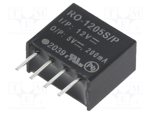 Converter: DC/DC; 1W; Uin: 10.8÷13.2V; Uout: 5VDC; Iout: 200mA; SIP4
