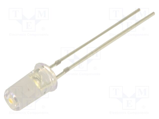 LED; white warm; 5mm; 50°; Front: flat; 2.9÷3.4VDC; Pitch: 2.54mm