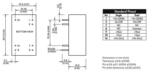 Converter: DC/DC; 2W; Uin: 4.5÷12V; 15VDC; Iout: 134mA; DIP16; 7g