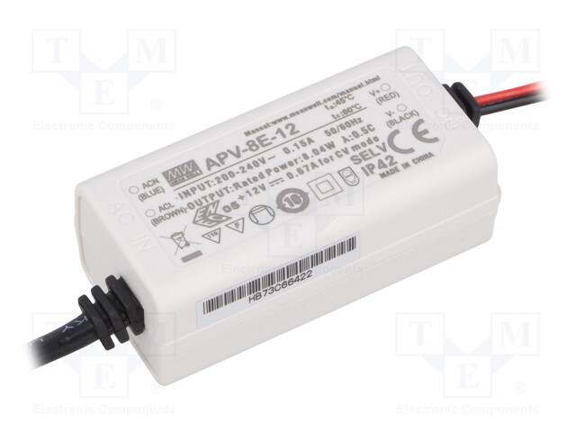 Power supply: switched-mode; LED; 8.04W; 12VDC; 0.67A; 180÷264VAC