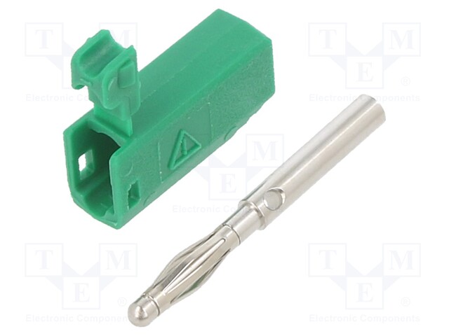 Plug; 2mm banana; 10A; 30VAC; 60VDC; green; nickel plated; 0.5mm2