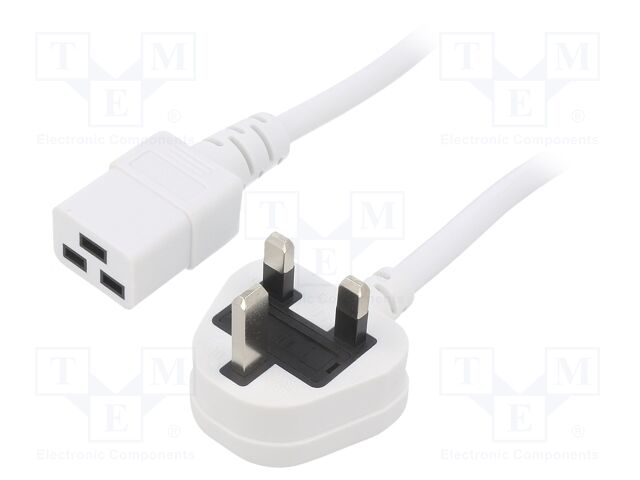 Cable; 3x1.5mm2; BS 1363 (G) plug,IEC C19 female; PVC; 1.8m; 13A