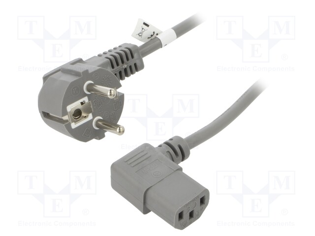 Cable; CEE 7/7 (E/F) plug angled,IEC C13 female 90°; PVC; 2m